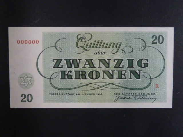 KT Terezín 20 K  1.1.1943 s. R 000000 anulát