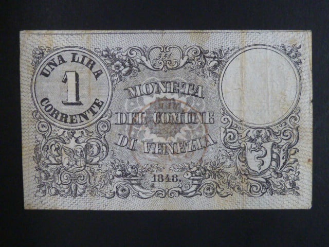 Lombardsko - Benátsko, 1 Lire corrente 1848 - I.vydání, Moneta del Comune di Venezia, Ri. 509