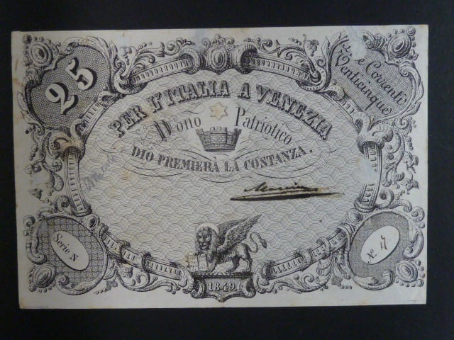 Lombardsko - Benátsko, 25 Lire correnti 1848 - darovací poukázky, Dono Patriotico, Ri. 518