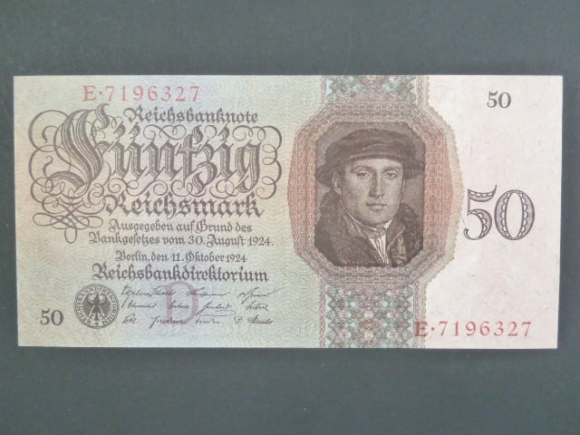 Německo, 50 RM 1924 série E, podtiskové písmeno D