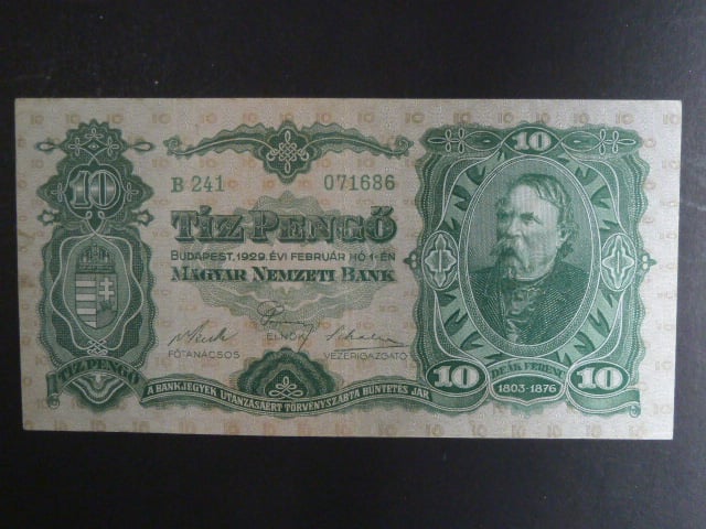 Maďarsko, 10 Pengö 1.2.1929 série B 241, platná na ČS území, Pi. 96, Ba. H5