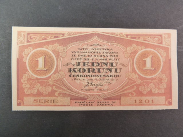 1 Kč 1919, návrh, oboustranná, oranžová