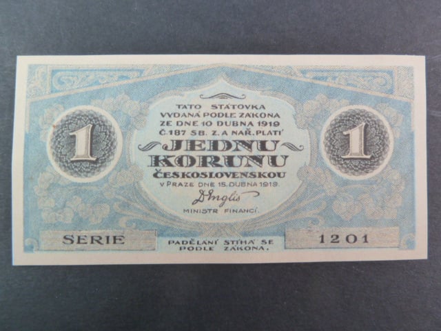 1 Kč 1919, návrh, oboustranná, modrá