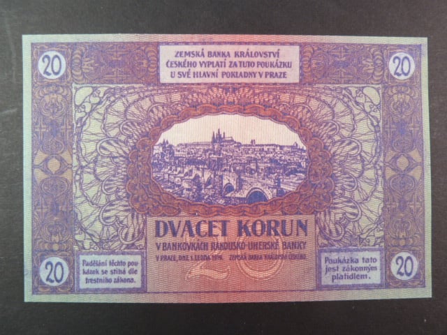 20 K 1919 poukázka království českého, nevydaná, oboustranná