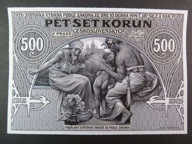 500 Kč 1919, návrh, jednostranná