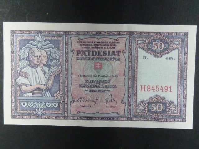 Slovensko, 50 Ks 1940 II.vydání, nevydaná, oboustranná
