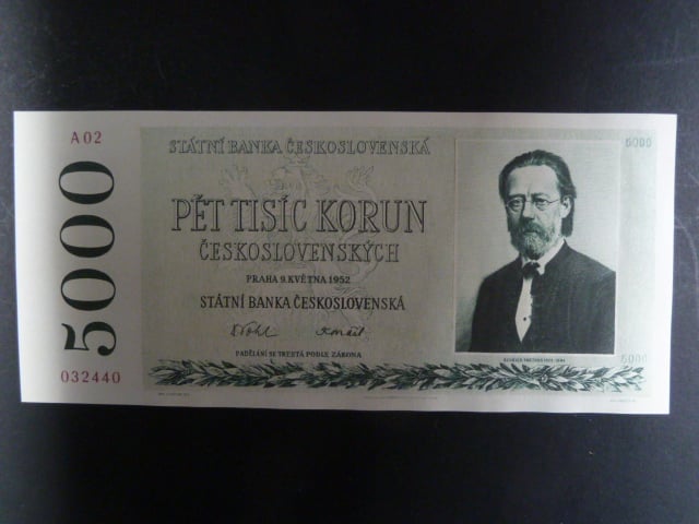 5000 Kčs 1952, návrh, oboustranná