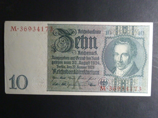 Německo, 10 RM 1929 série M, mírové vydání, podtiskové písmeno K, Ba. D2c