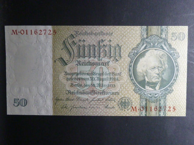 Německo, 50 RM 1933 série M, válečné vydání, Ba. D6e