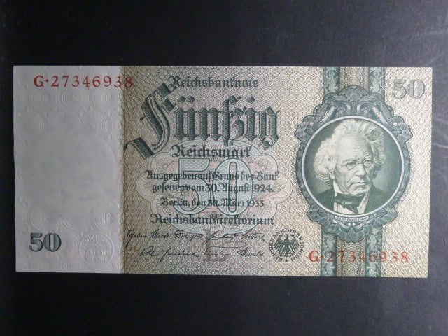 Německo, 50 RM 1933 série G, mírové vydání, podtiskové písmeno L, Ba. D6d