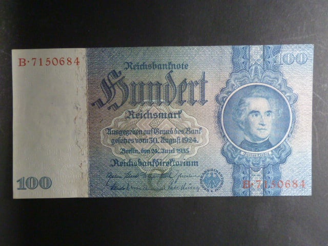 Německo, 100 RM 1935 série B, mírové vydání, podtiskové písmeno C, Ba. D8a