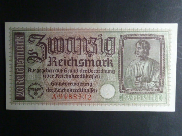 vydání pro obsazené území 1939-45, 20 Reichsmark b.d. série A, Ros. 554
