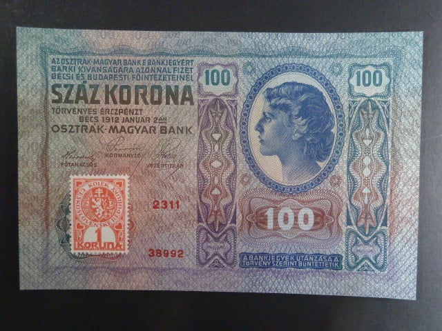 100 K 1912, kolkovaná zoubkovaným kolkem, bezvadná kvalita