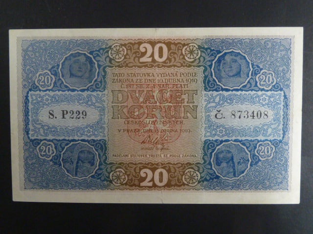20 Kč 15.4.1919 série P 229, Ba. 10a, Pi. 9a