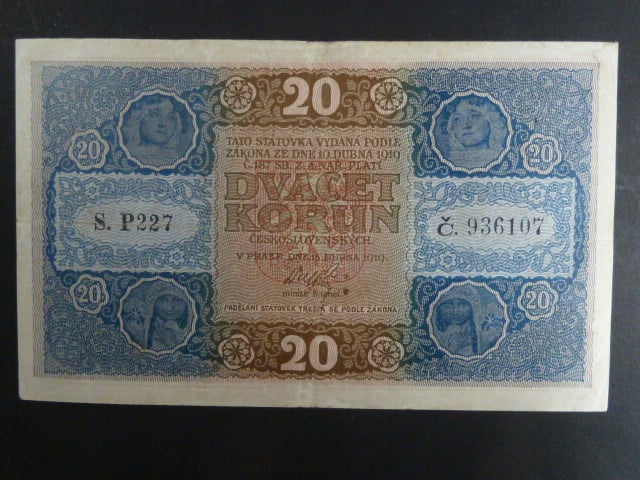 20 Kč 15.4.1919 série P 227, Ba. 10a, Pi. 9a