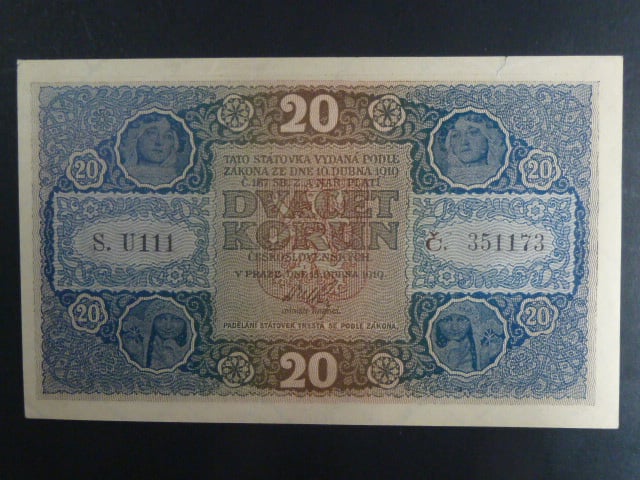 20 Kč 15.4.1919 série U 111, Ba. 10a, Pi. 9a
