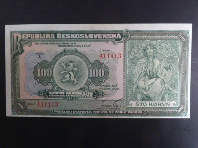100 Kč 14.1.1920 série L, Ba. 16a, Pi. 17a, bezvadná kvalita