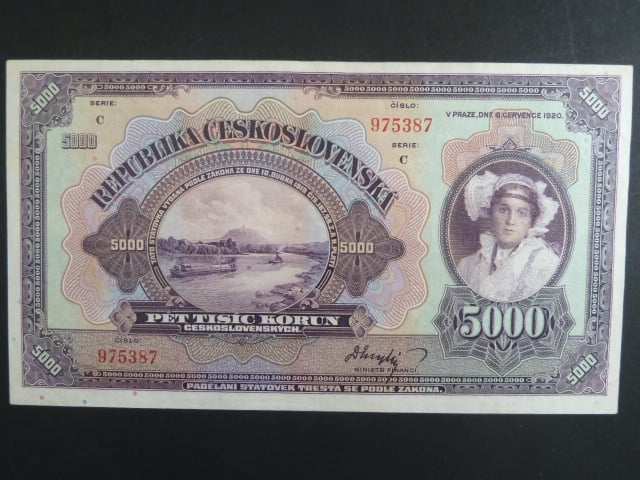 5000 Kč 6.7.1920 série C, neperforovaná, Ba. 17c, Pi. 18a, velmi vzácná