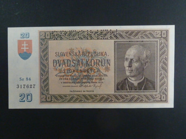 20 Ks 15.9.1939 série Sr 84 s perf. SPECIMEN, Ba. 47b, Pi. 5s