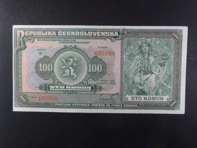 100 Kč 14.1.1920 série N, Ba. 16a, Pi. 17a
