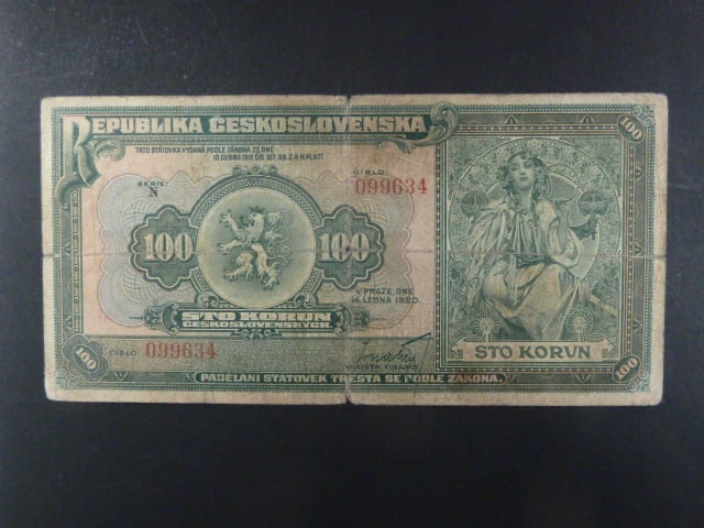 100 Kč 14.1.1920 série N, Ba. 16a, Pi. 17a