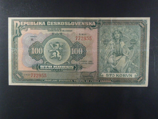 100 Kč 14.1.1920 série H, Ba. 16a, Pi. 17a