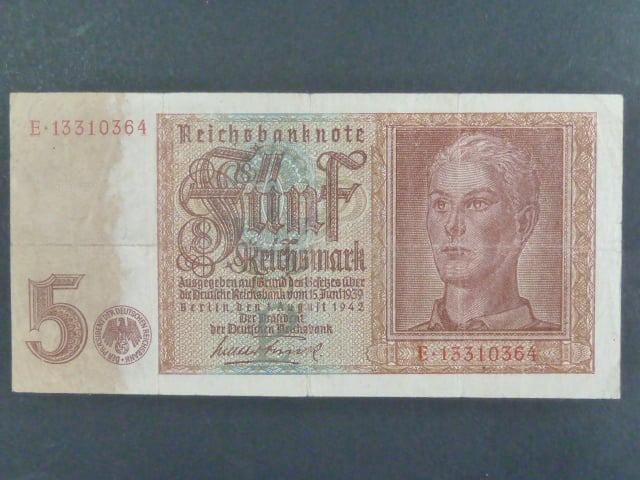 Německo, 5 Rtm 1942 série E, 8-mi místný číslovač, otočený vodoznak, Ba. D1Fb