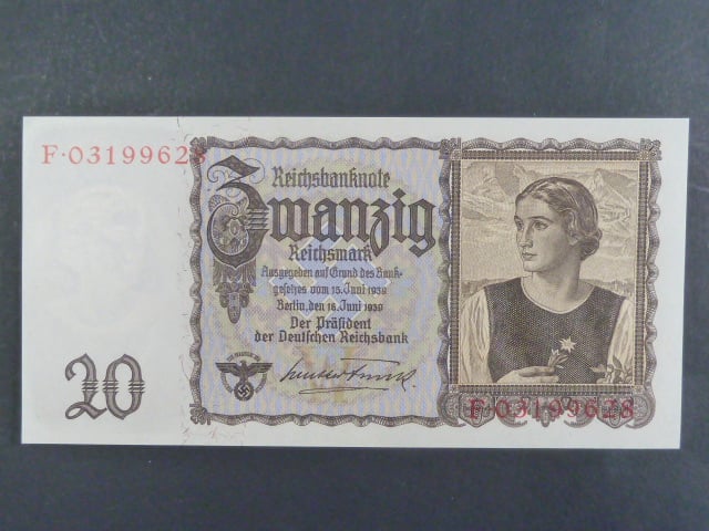 Německo, 20 RM 1939 série F, Ba. D4