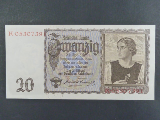 Německo, 20 RM 1939 série K, Ba. D4