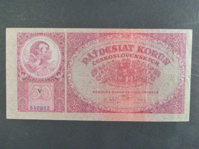 50 Kč 1.10.1929 série V, Ba. 24a1, Pi. 22a