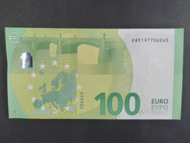 100 Euro 2019 série EA, podpis Mario Draghi,  E009