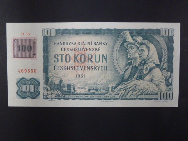 100 Kč 1961 s. D 35, kolek, vodoznaková výztuž na líci, Ba. CZ 1a, Pi. 1