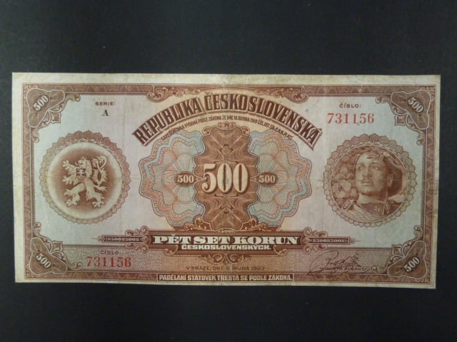 500 Kč 6.10.1923 série A, Ba. 20, Pi. 18a