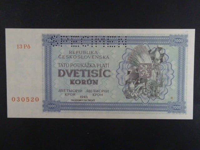 2000 K 1945 série 13Pó, perf. SPECIMEN nahoře, poloha vodoznaku A