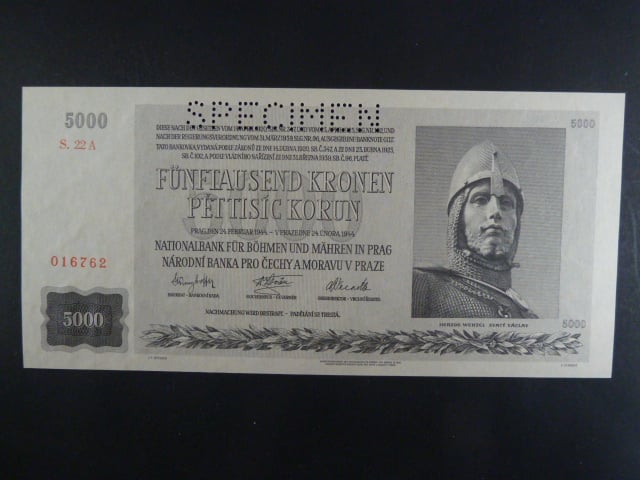 5000 K 24.2.1944 série 22 A, perf. SPECIMEN