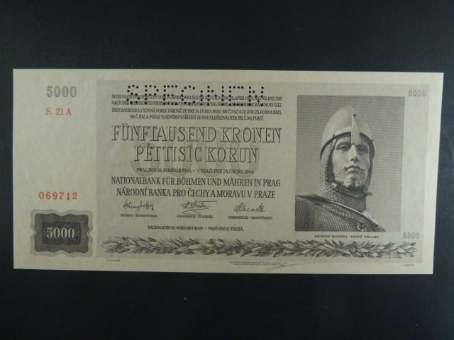 5000 K 24.2.1944 série 21 A, perf. SPECIMEN