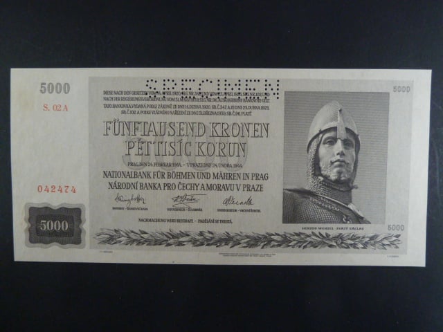 5000 K 24.2.1944 série 02 A, perf. SPECIMEN