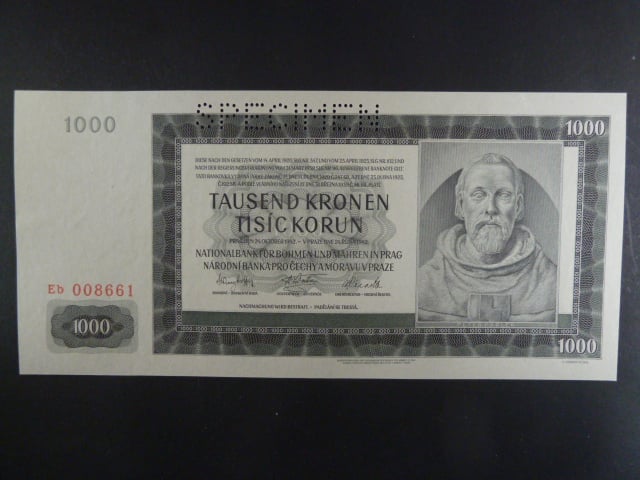 1000 K 24.10.1942 série Eb, II. vydání, perf. SPECIMEN