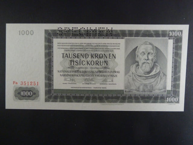 1000 K 1942 série Fa, II. vydání, perf. SPECIMEN