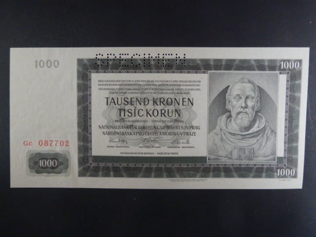 1000 K 24.10.1942 série Gc, III. vydání, perf. SPECIMEN