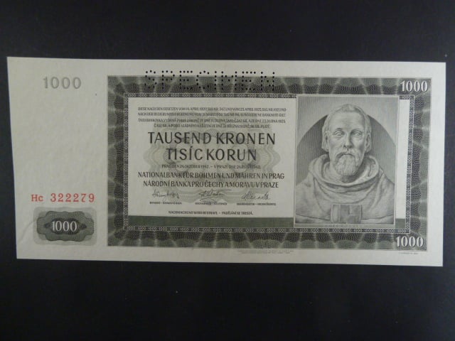 1000 K 24.10.1942 série Hc, III. vydání, perf. SPECIMEN