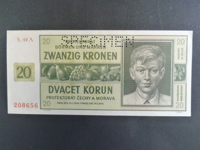 20 K 24.1.1944, série 44 A, perf. SPECIMEN