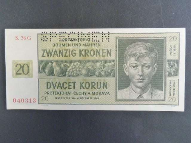 20 K 24.1.1944, série 36 G, perf. SPECIMEN