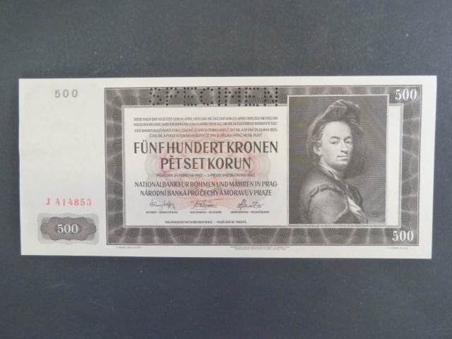 500 K 24.2.1942, I. vydání, série J, perf. SPECIMEN