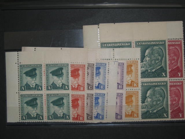 sada kolků z r. 1945 s ozn. A,B, C, E, H, K, X, Y ve 4-blocích, 8ks