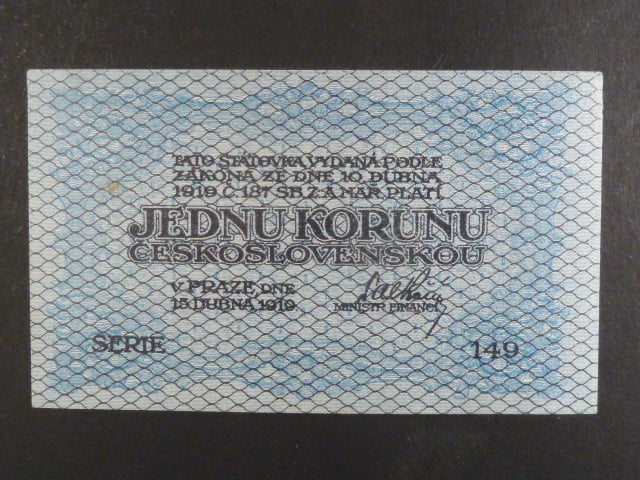 1 Kč 15. 4. 1919, s.149, modrá
