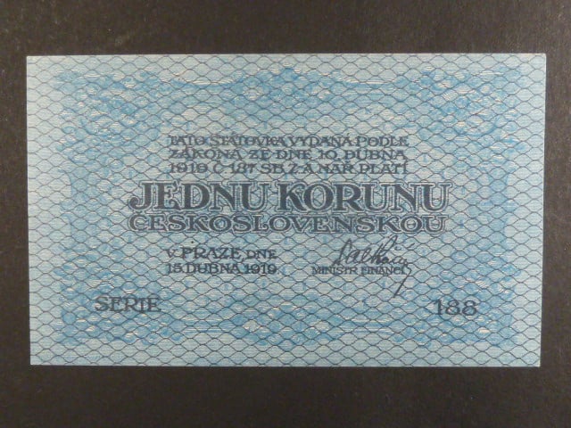 1 Kč 15. 4. 1919, s.188, modrá
