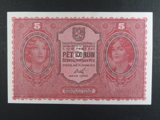 5 Kč 15. 4. 1919 série 0066, Ba. 008, Pi. 7a