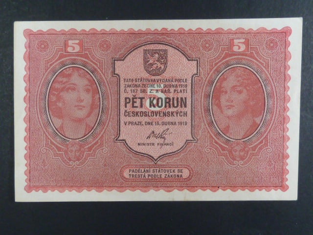 5 Kč 15. 4. 1919 série 0018, Ba. 008, Pi. 7a