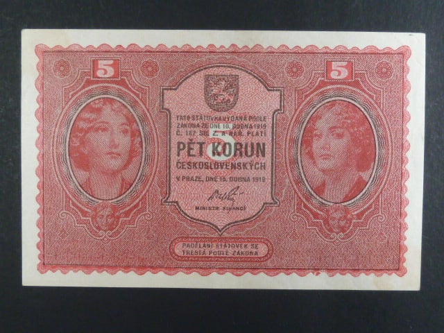 5 Kč 15. 4. 1919 série 0136, Ba. 008, Pi. 7a